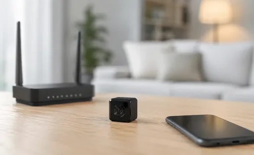 Mini camara espia wifi Full HD en diseño tecnológico para guía de compra